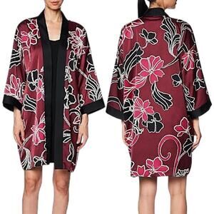Chico's Travelers Floral Printed Kimono Jacket Deep Chianti Size L/XL